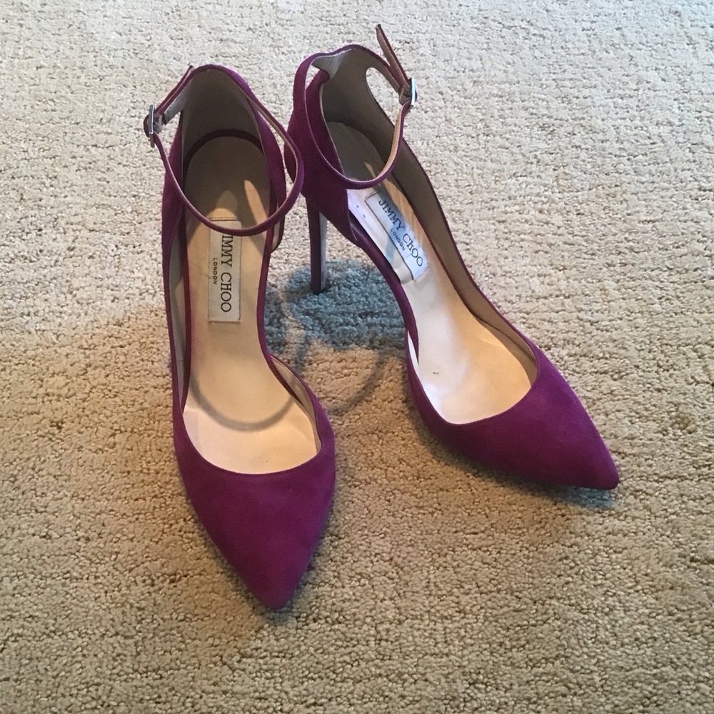 Jimmy Choo Lucy 100 D'Orsay Mad‎ Purple Suede Leather Heels Shoes Italy 39.5 9.5